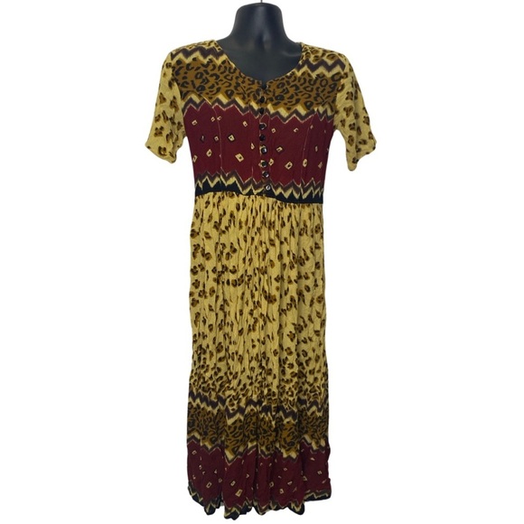 M.P.H. Animal Print Midi Dress (Size:XL, Color:Brown/Red/Black) - Picture 1 of 4
